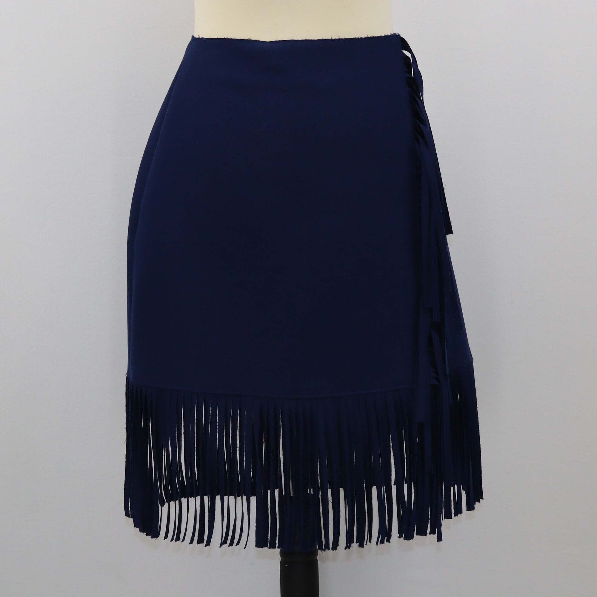 MSGM Dark Blue Double Crepe Cady Fringe Skirt Womens MSGM 