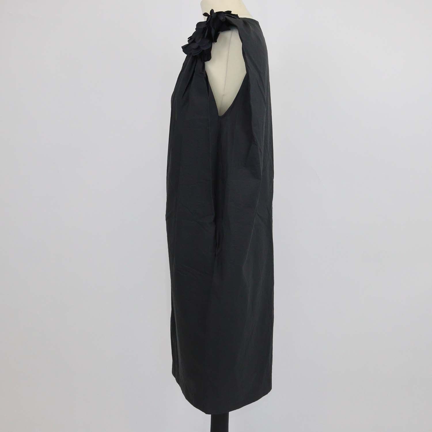 Brunello Cucinelli Black Cotton Blend Flower Embellished Shift Dress