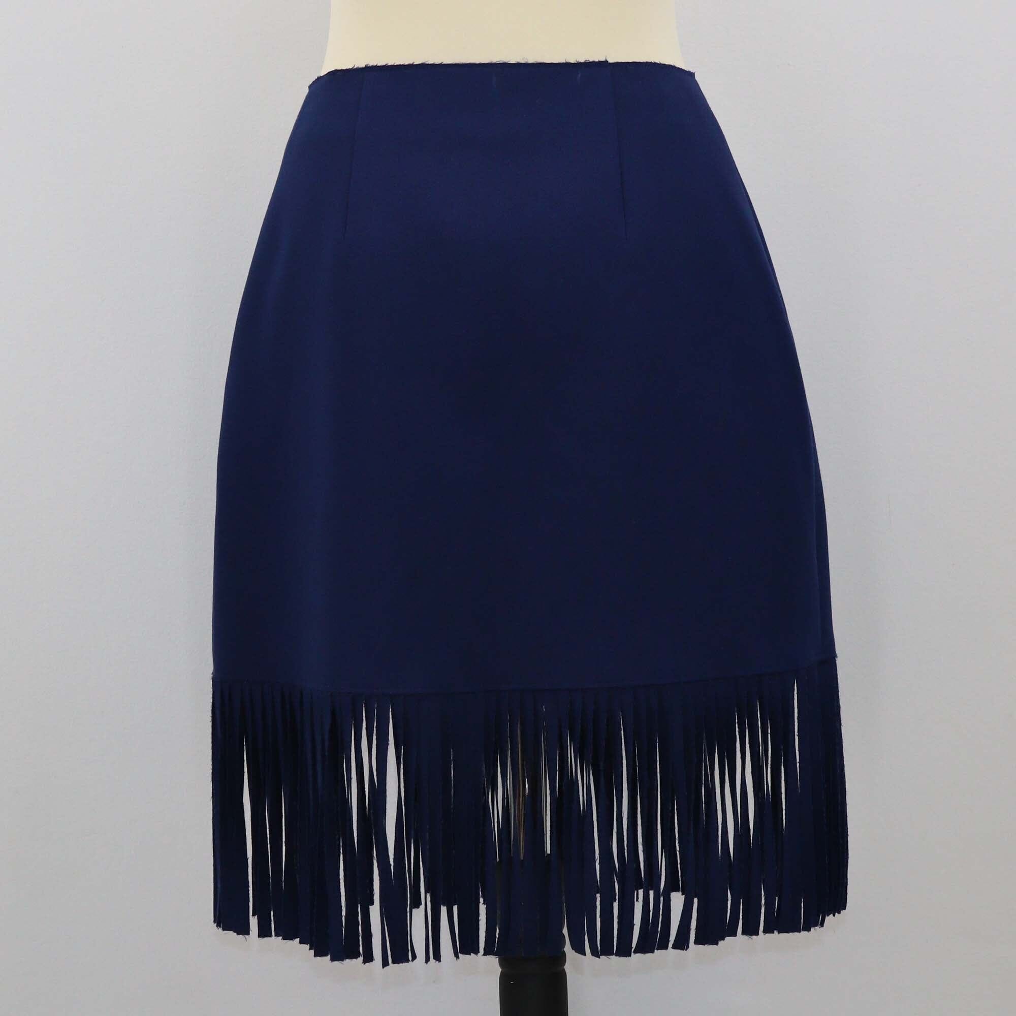 MSGM Dark Blue Double Crepe Cady Fringe Skirt Womens MSGM 