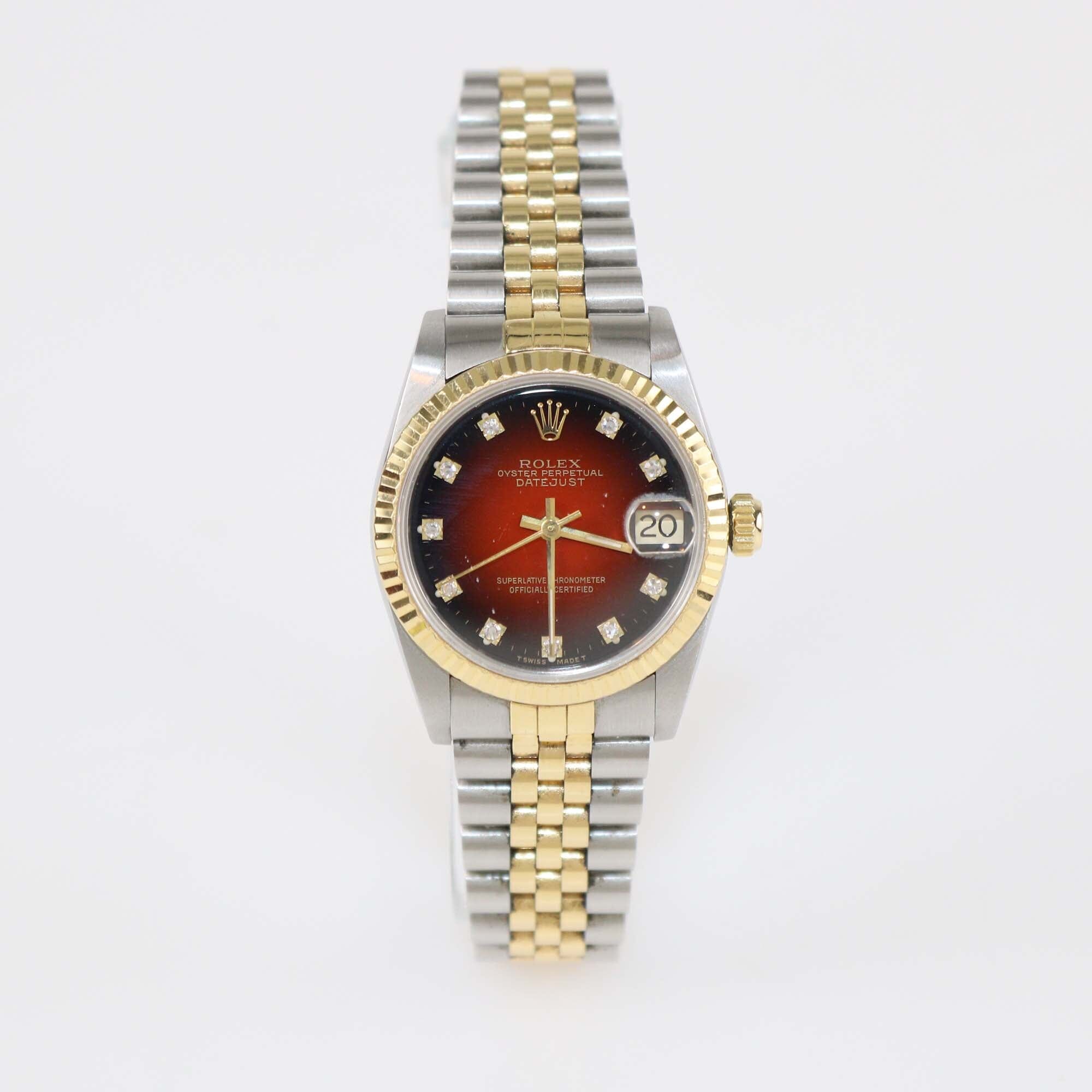 Rolex Orange Vignette Dial 18K Yellow Gold Stainless Steel Datejust 68273 Women's Wristwatch 31 mm Womens Rolex 