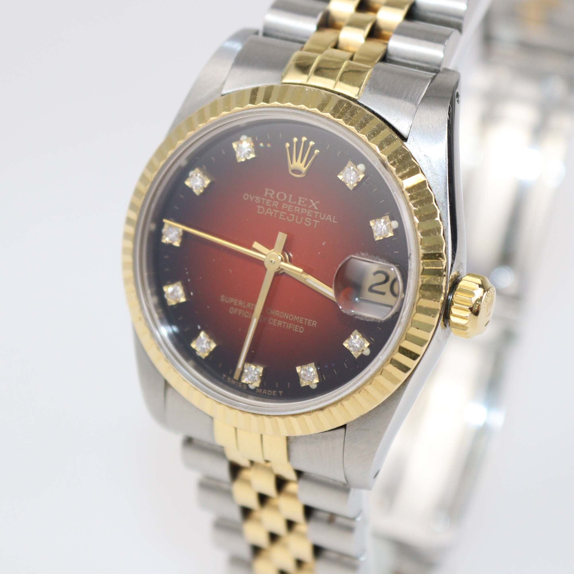 Rolex Orange Vignette Dial 18K Yellow Gold Stainless Steel Datejust 68273 Women's Wristwatch 31 mm Womens Rolex 