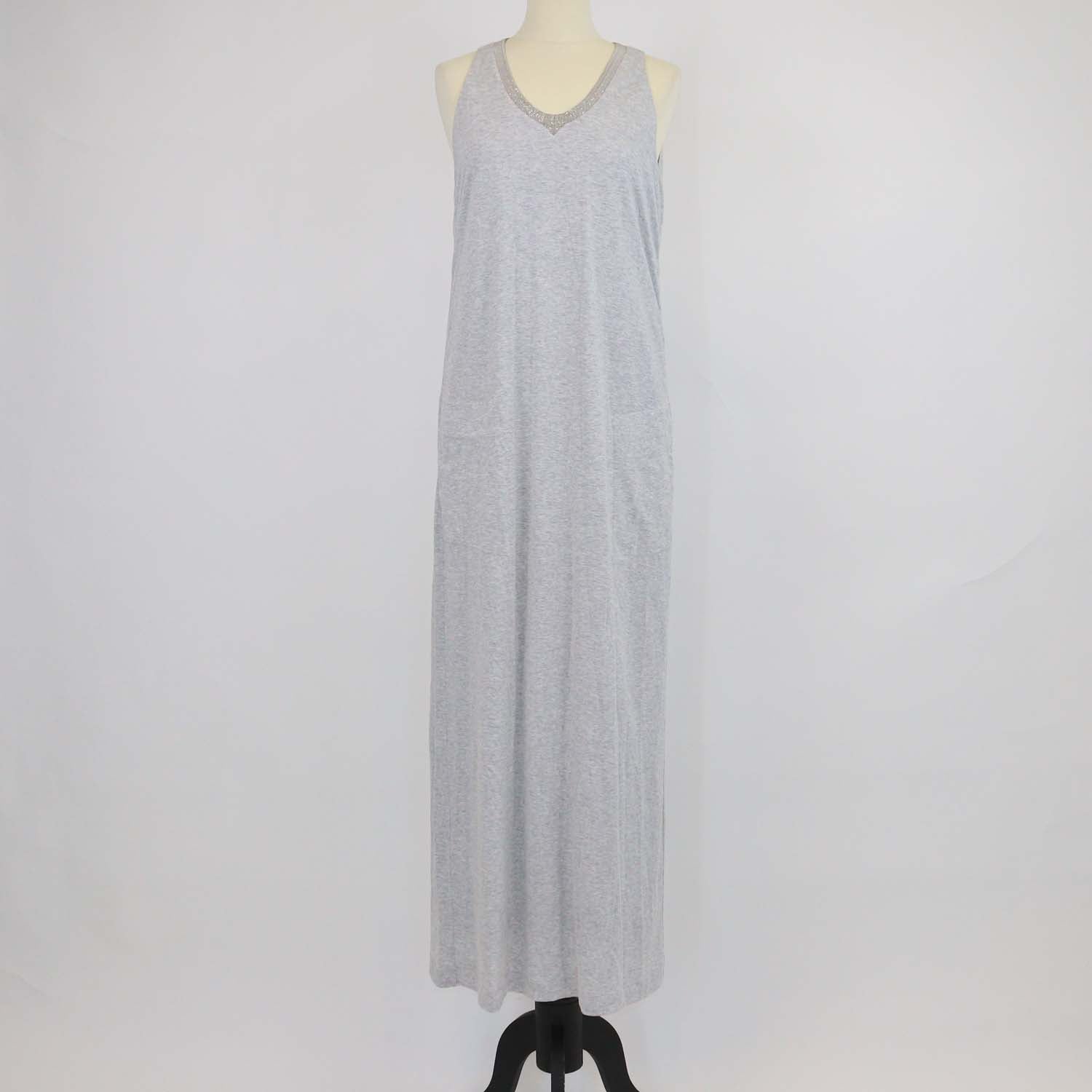 Brunello Cucinelli Grey Cotton Bow Sleeveless Long Dress