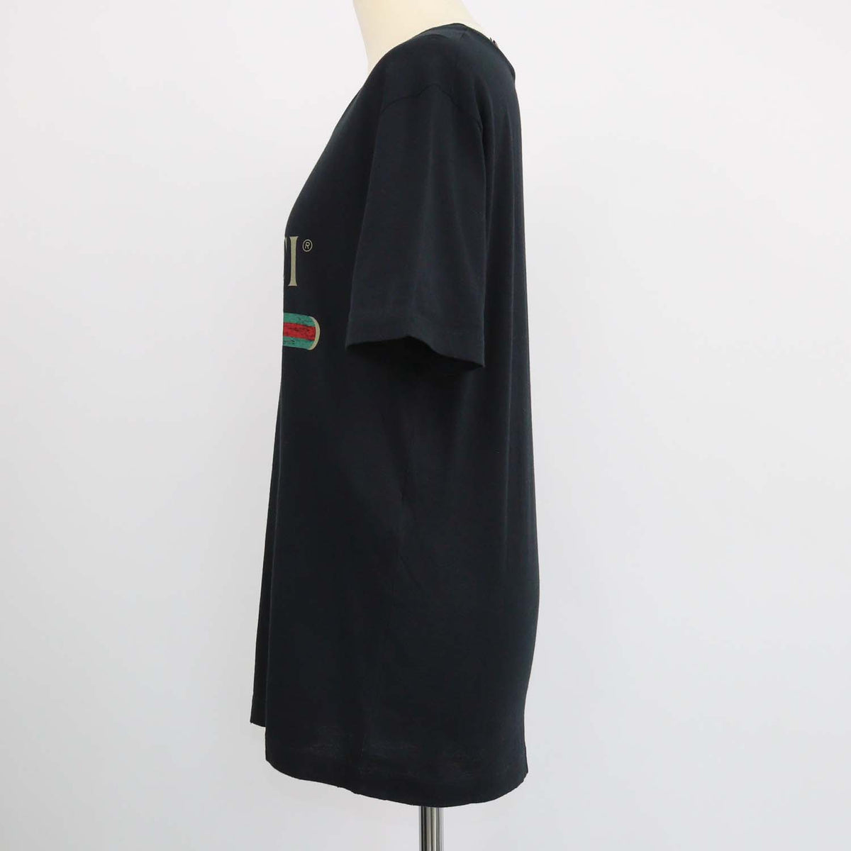 Gucci Black Cotton Logo Print Distressed Crew Neck T-Shirt