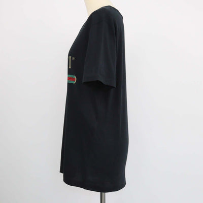 Gucci Black Cotton Logo Print Distressed Crew Neck T-Shirt