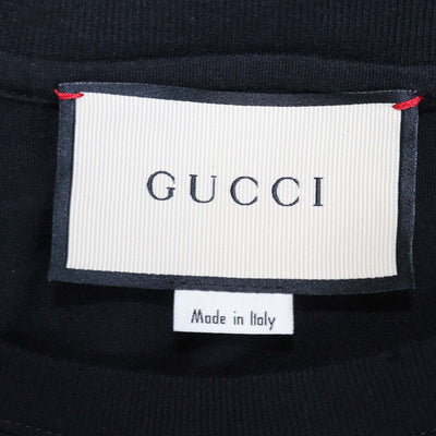 Gucci Black Cotton Logo Print Distressed Crew Neck T-Shirt