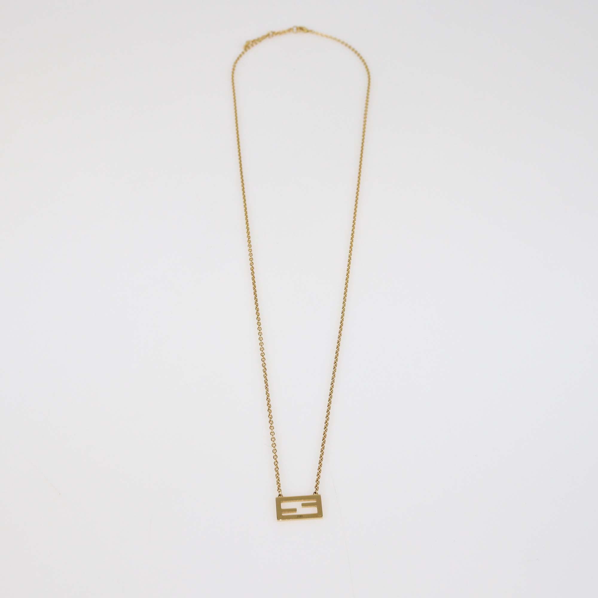 Fendi Gold Tone Metal Uniform Baguette Necklace