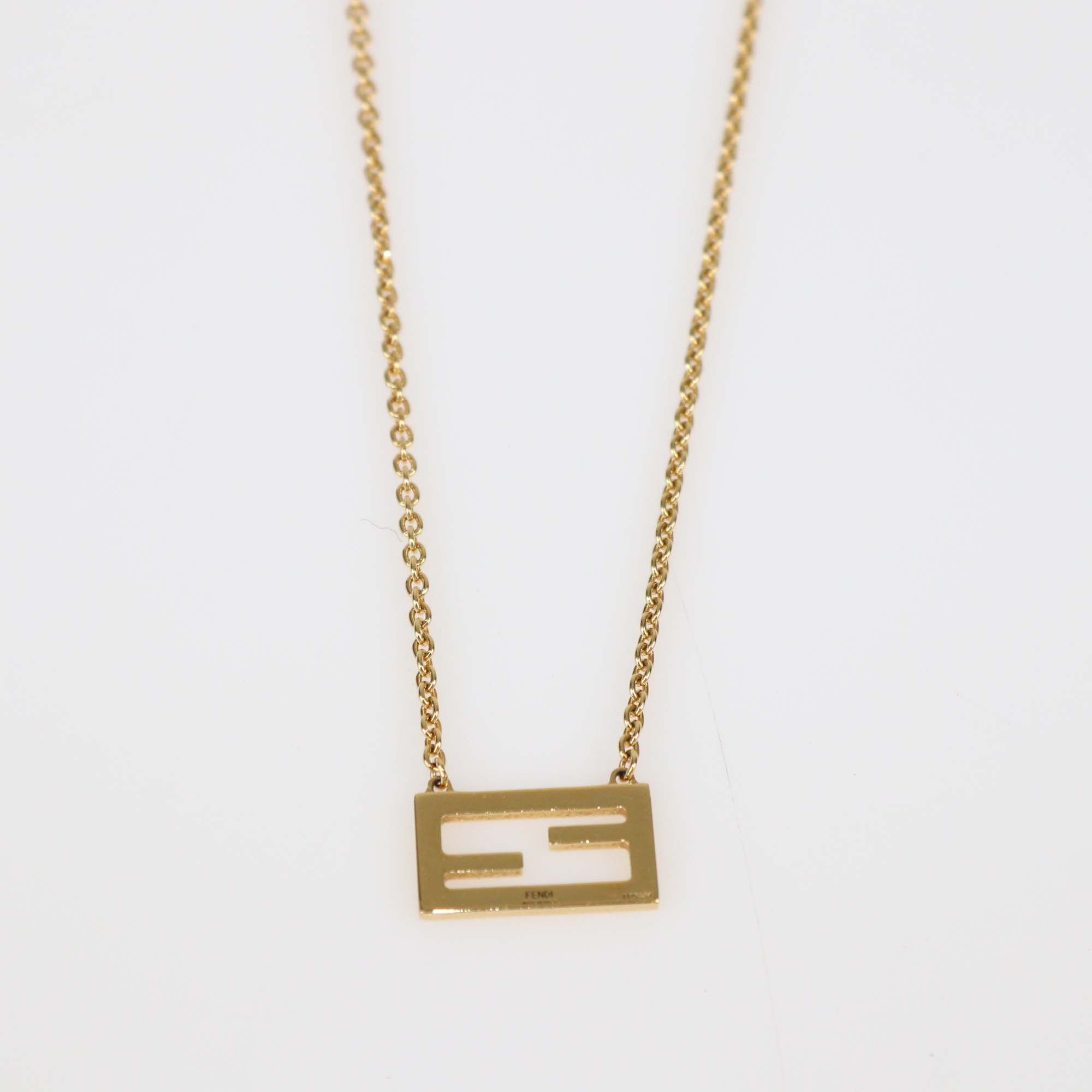 Fendi Gold Tone Metal Uniform Baguette Necklace