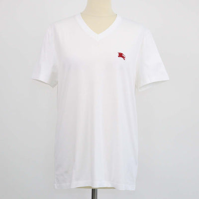 Burberry White Cotton Logo Embroidered V Neck T-Shirt