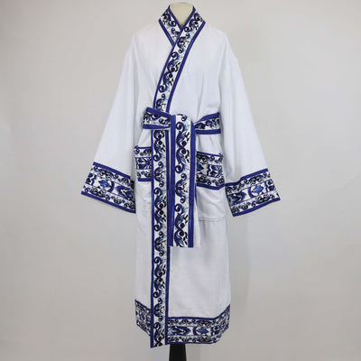 Dolce & Gabbana Casa White/Blue Mediterraneo Terry Cloth Bathrobe