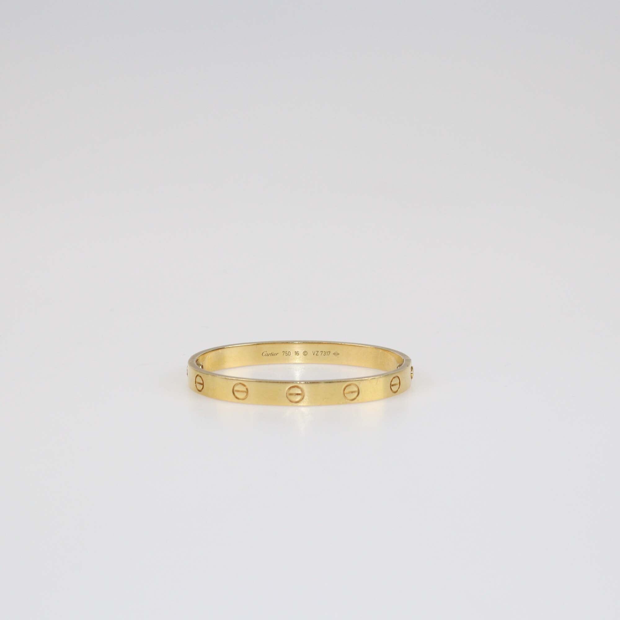 Cartier 18K Yellow Gold Love Bracelet Size 16 Womens Cartier 