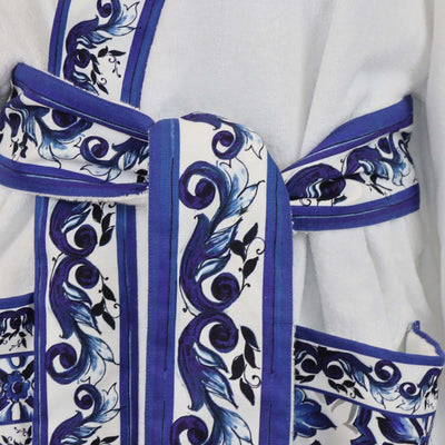Dolce & Gabbana Casa White/Blue Mediterraneo Terry Cloth Bathrobe