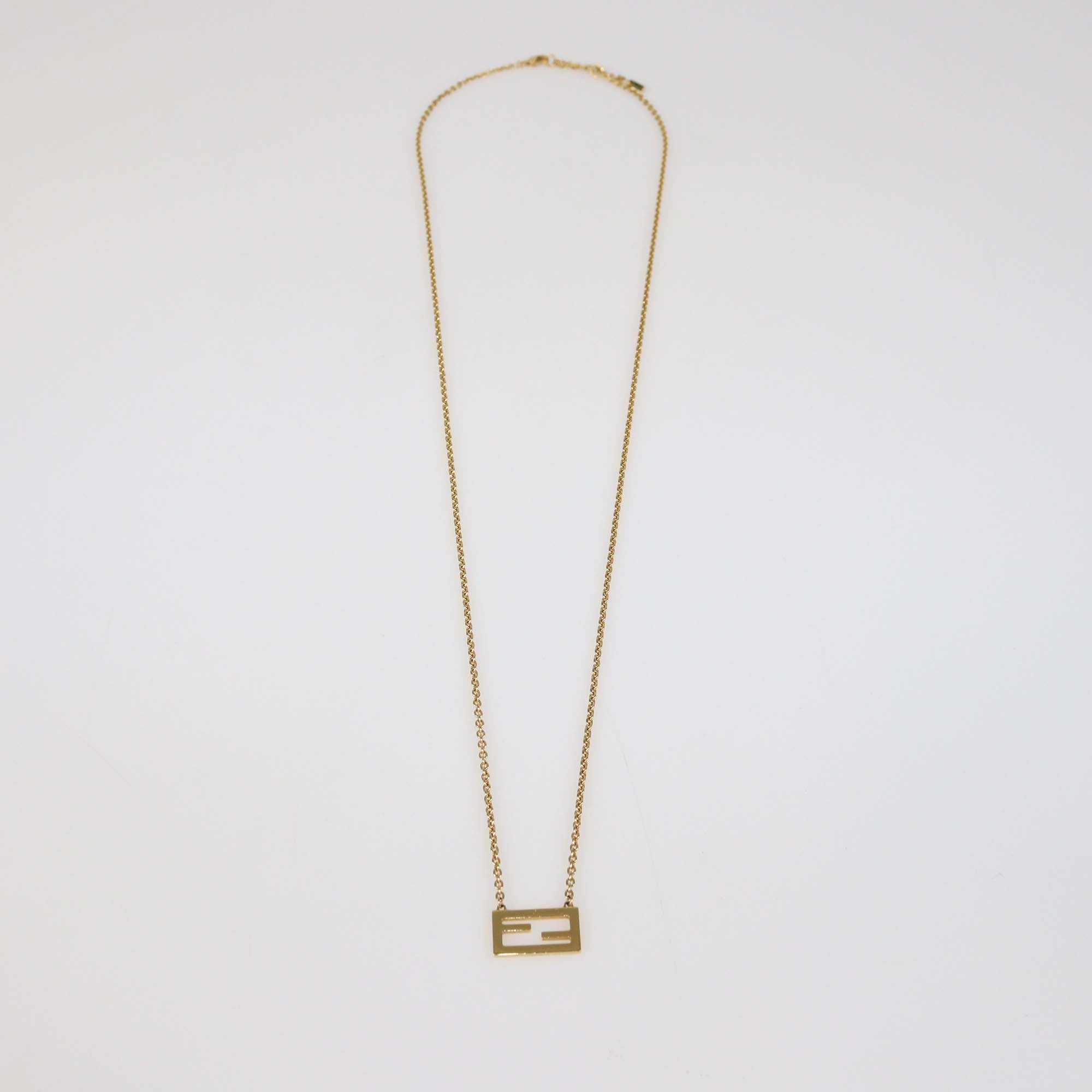 Fendi Gold Tone Metal Uniform Baguette Necklace