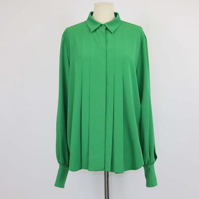 Elie Saab Green Pleated Light Cady Long Sleeve Shirt
