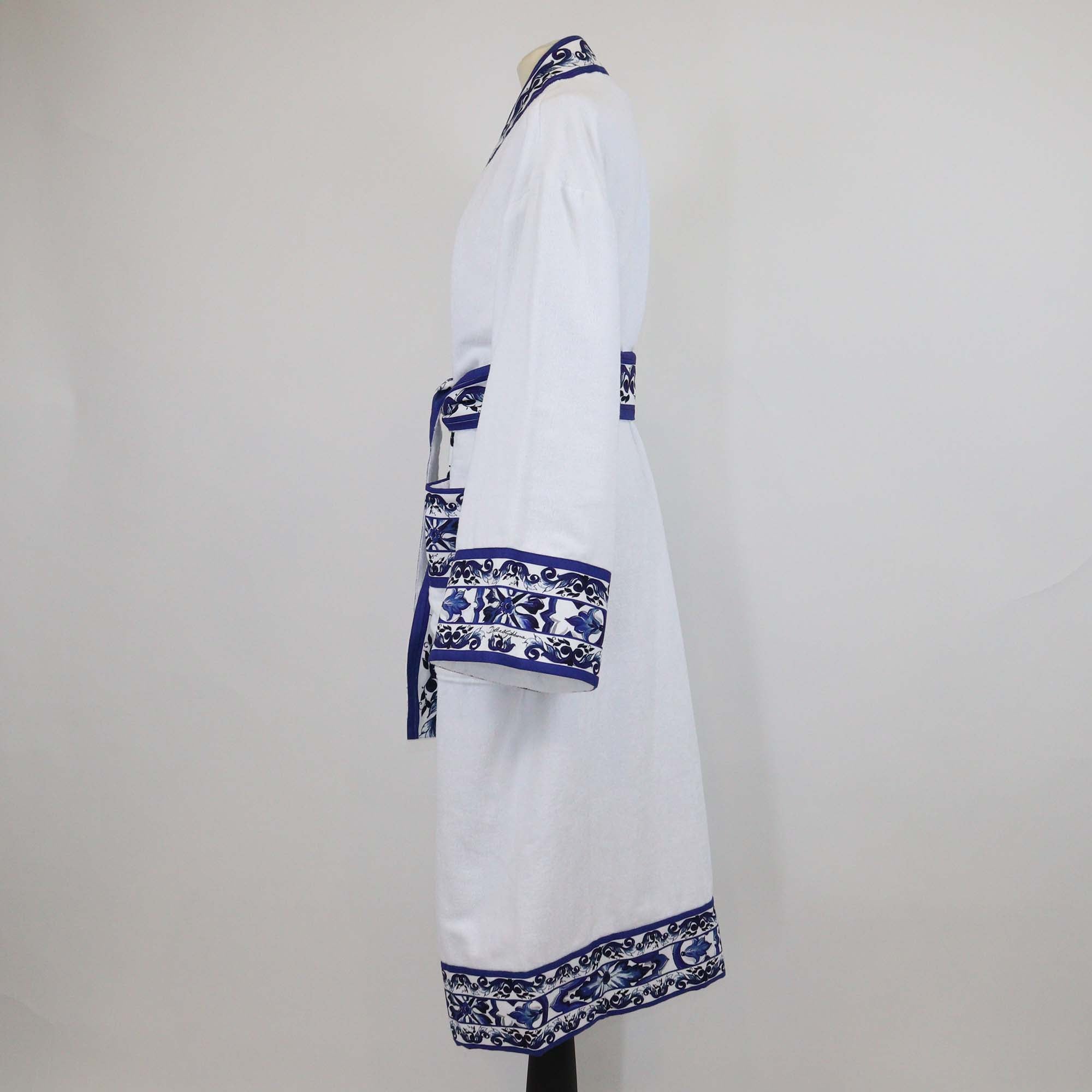 Dolce & Gabbana Casa White/Blue Mediterraneo Terry Cloth Bathrobe