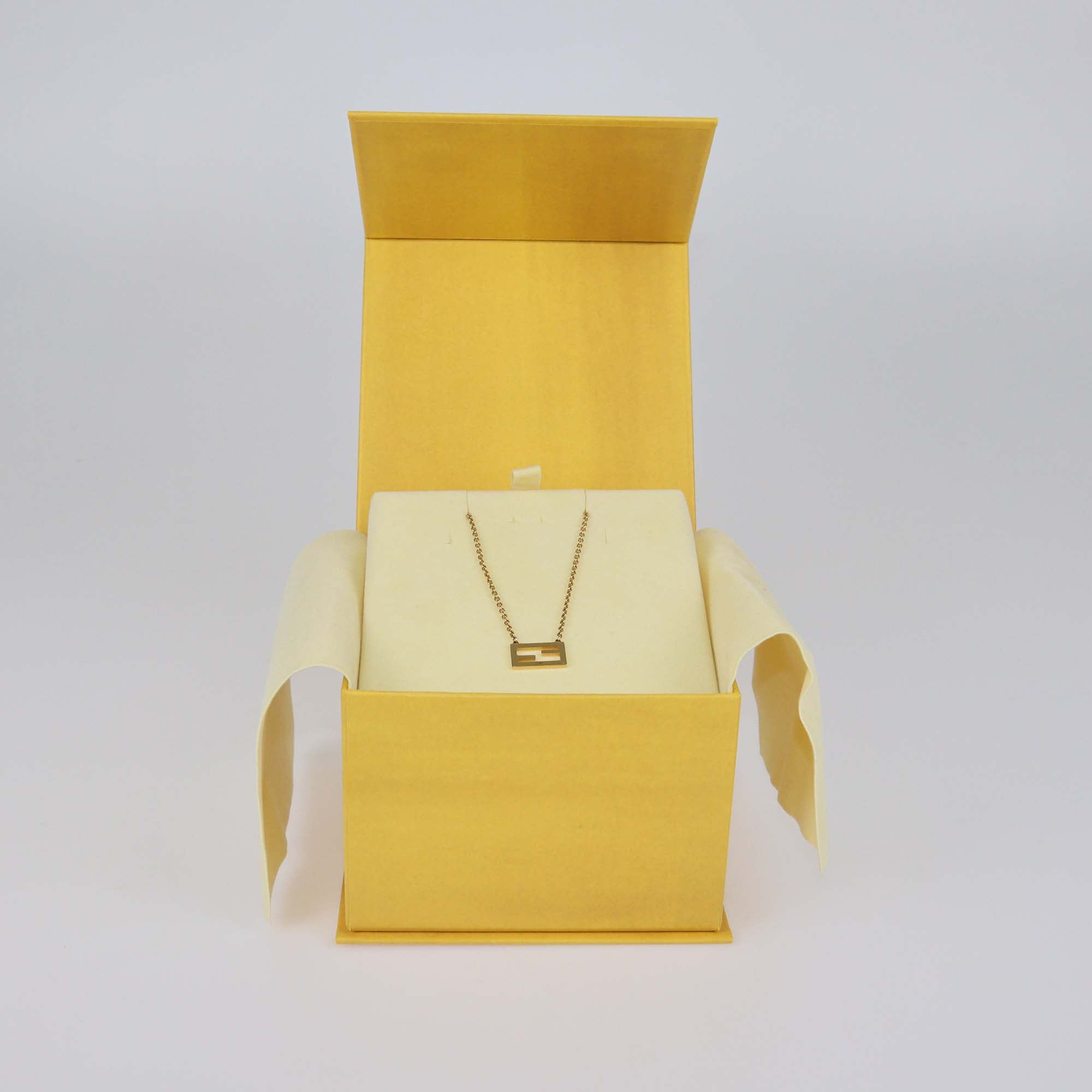 Fendi Gold Tone Metal Uniform Baguette Necklace