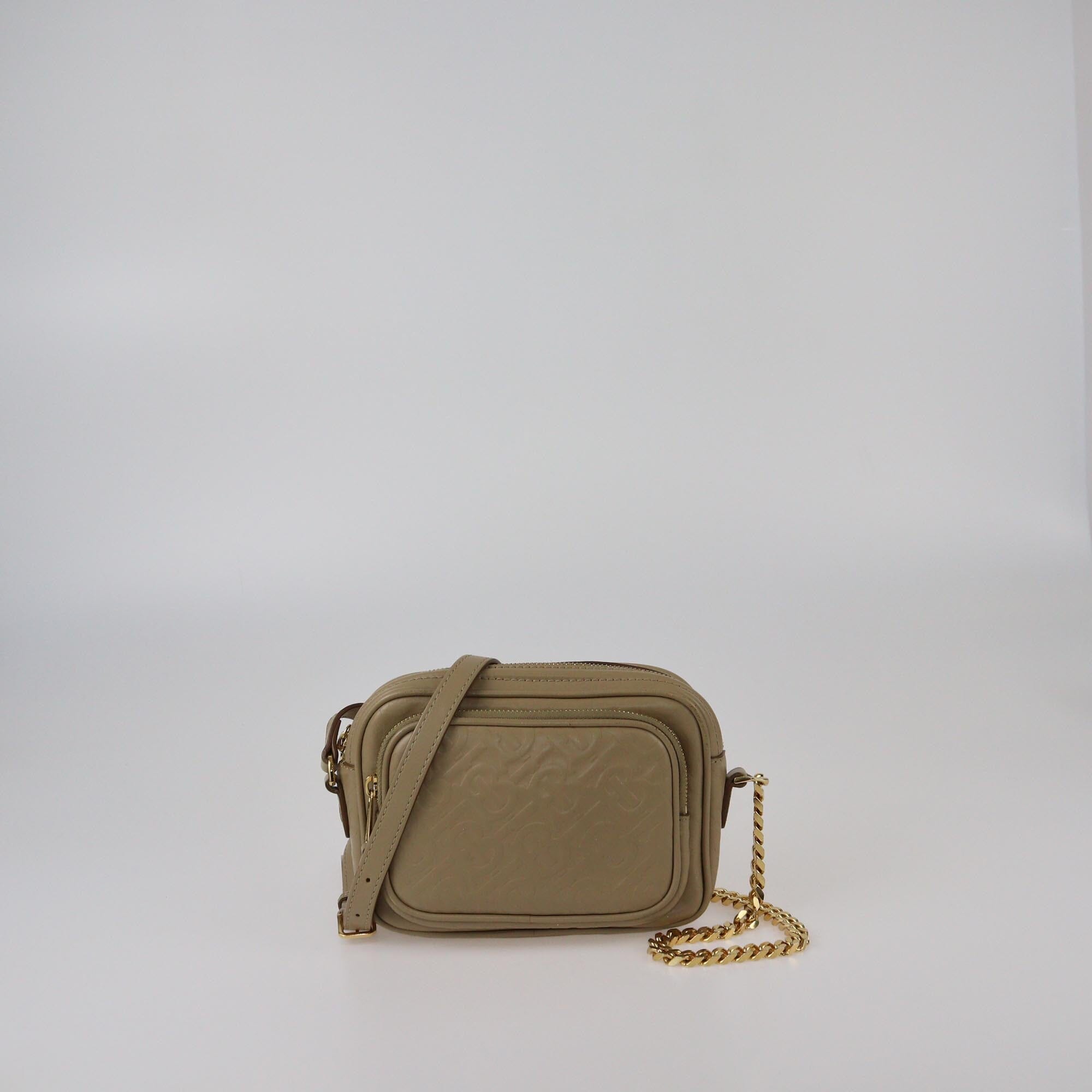 Burberry Beige Monogram Embossed Camera Crossbody Bag Womens Burberry 