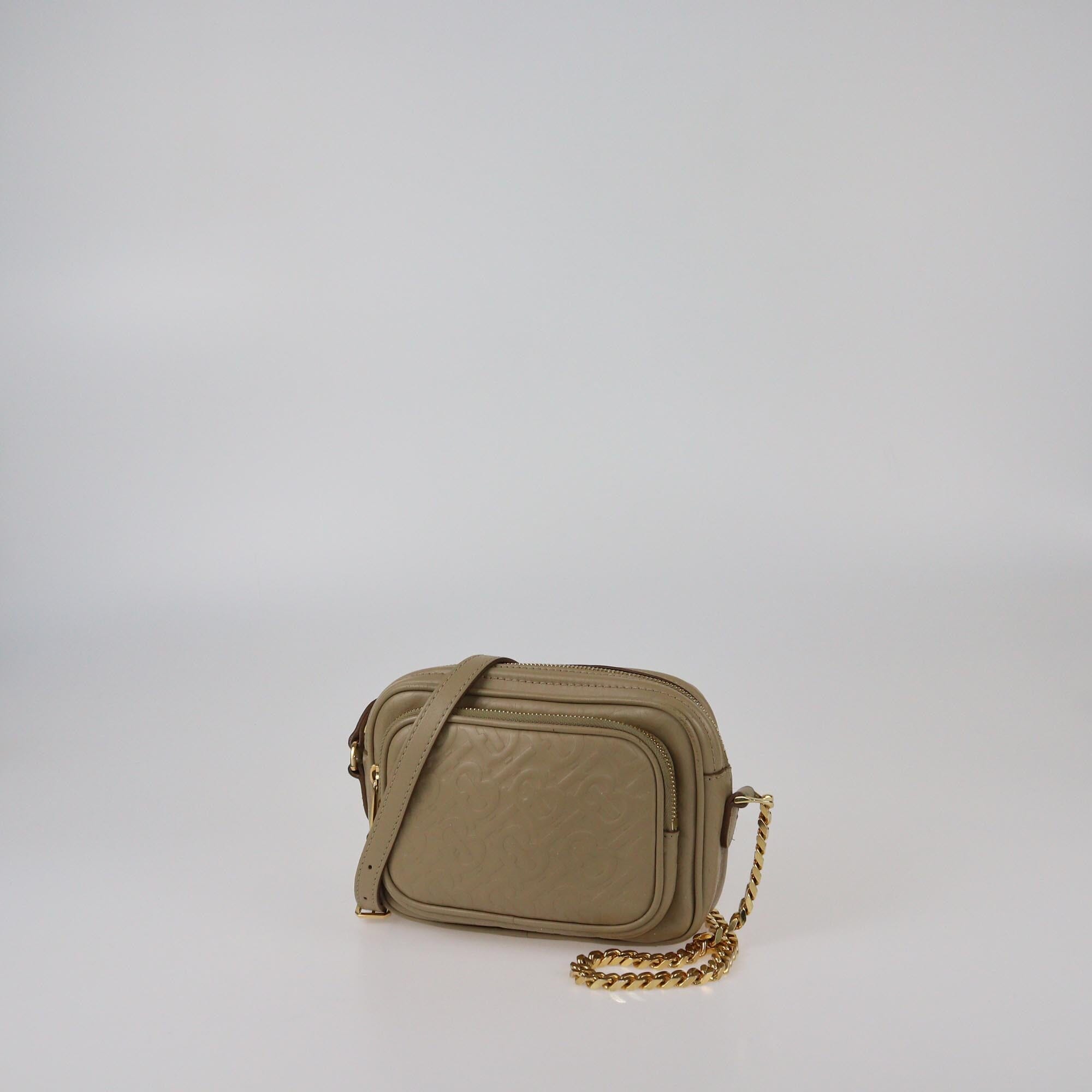 Burberry Beige Monogram Embossed Camera Crossbody Bag Womens Burberry 