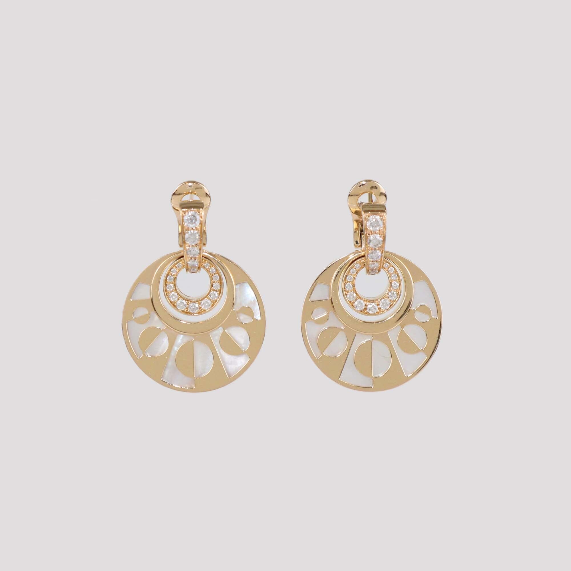 Bvlgari Intarsio DIamond Mother Of Pearl 18K Rose Gold Earrings Womens Bvlgari 
