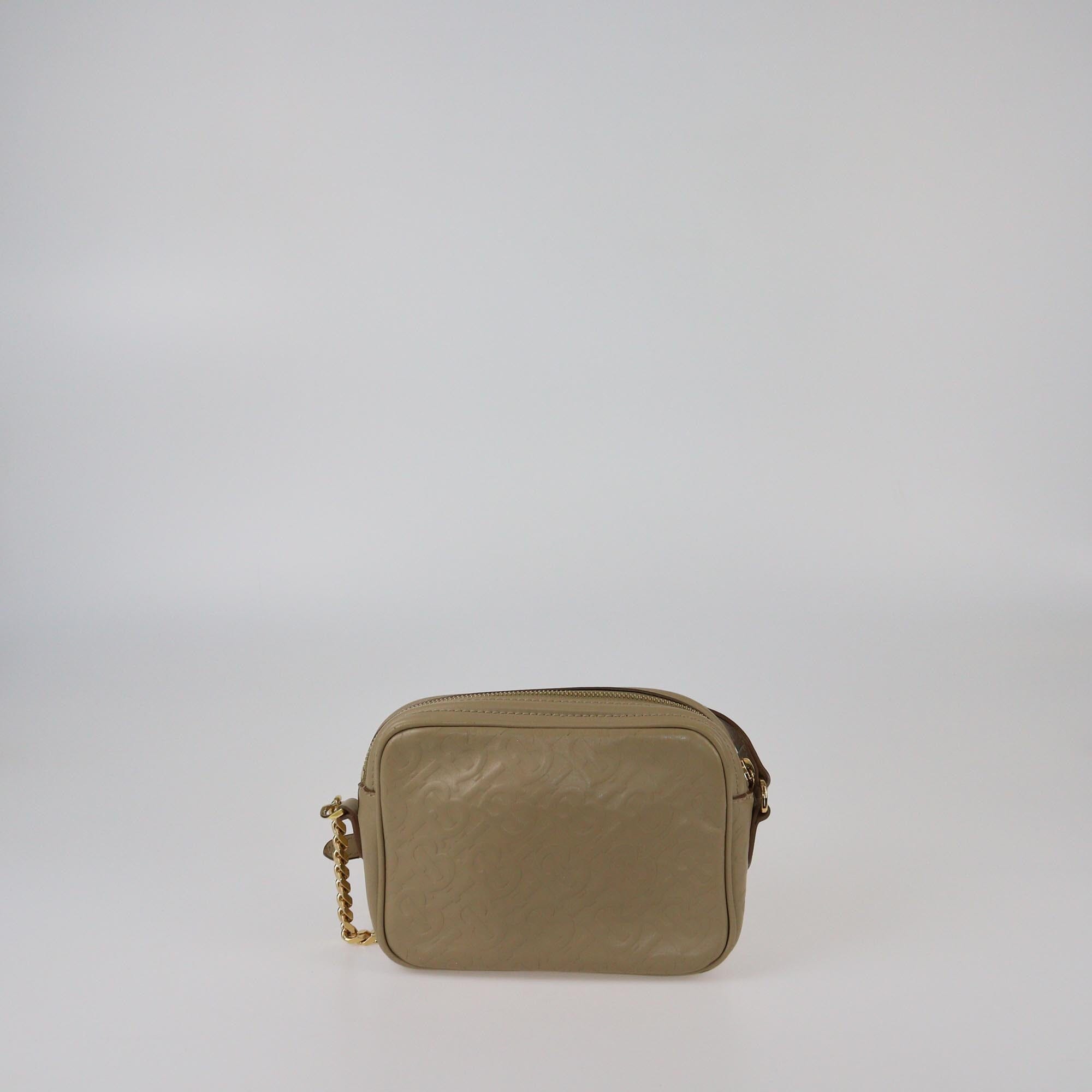 Burberry Beige Monogram Embossed Camera Crossbody Bag Womens Burberry 