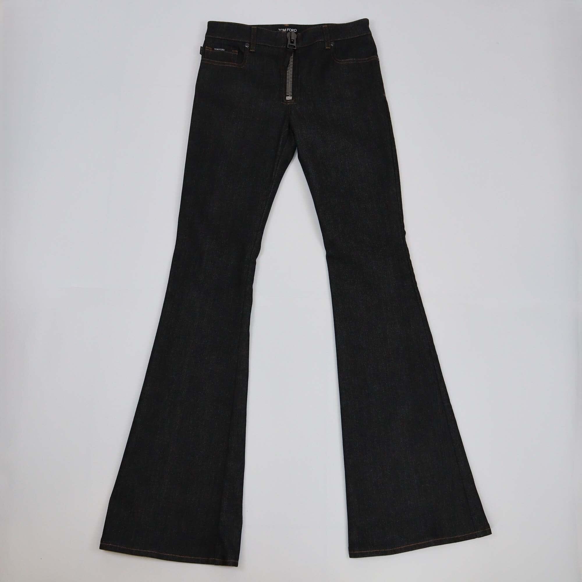 Tom Ford Black Denim Zip Front Flare High Rise Bootcut Jeans Womens Tom Ford 