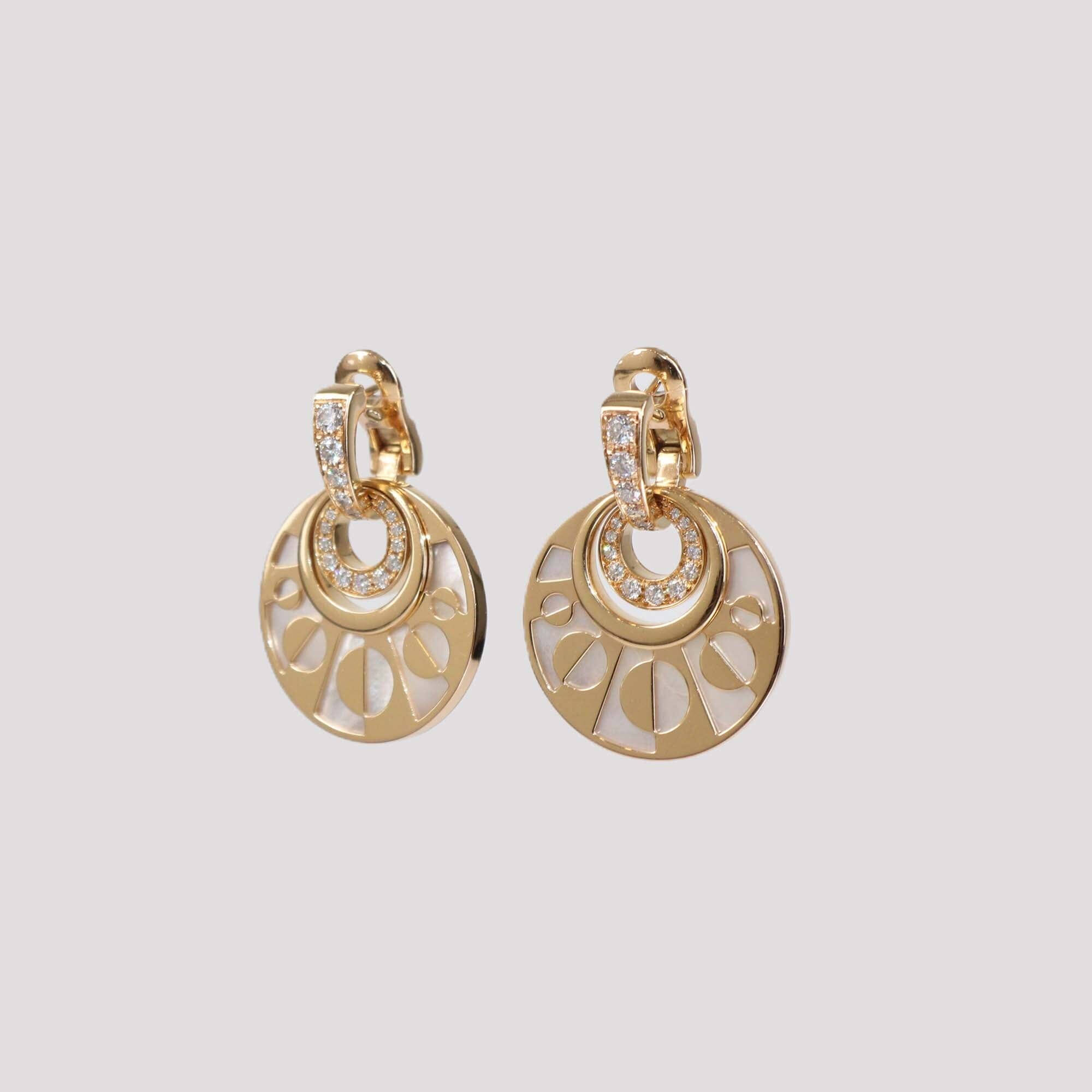 Bvlgari Intarsio DIamond Mother Of Pearl 18K Rose Gold Earrings Womens Bvlgari 