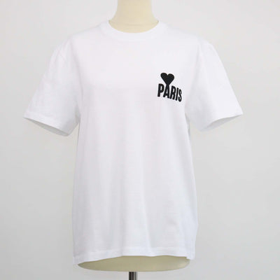 Ami Alexandre Mattiussi White Cotton Heart Paris Embroidered Crew Neck T-Shirt