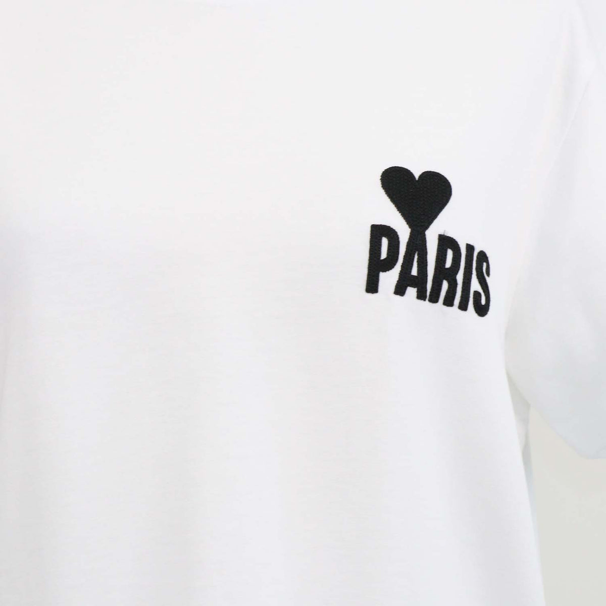 Ami Alexandre Mattiussi White Cotton Heart Paris Embroidered Crew Neck T-Shirt