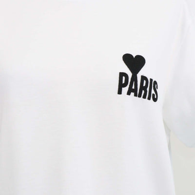 Ami Alexandre Mattiussi White Cotton Heart Paris Embroidered Crew Neck T-Shirt