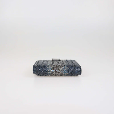 Bottega Veneta Dark Blue Intrecciato Snakeskin French Wallet