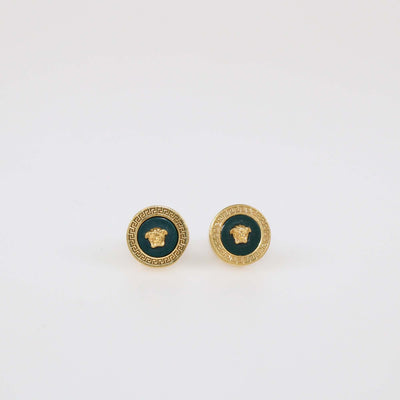 Versace Medusa Medallion Pendant Green Enamel Gold Tone Chain Necklace & Stud Earrings Set Womens Versace 