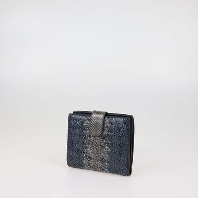 Bottega Veneta Dark Blue Intrecciato Snakeskin French Wallet