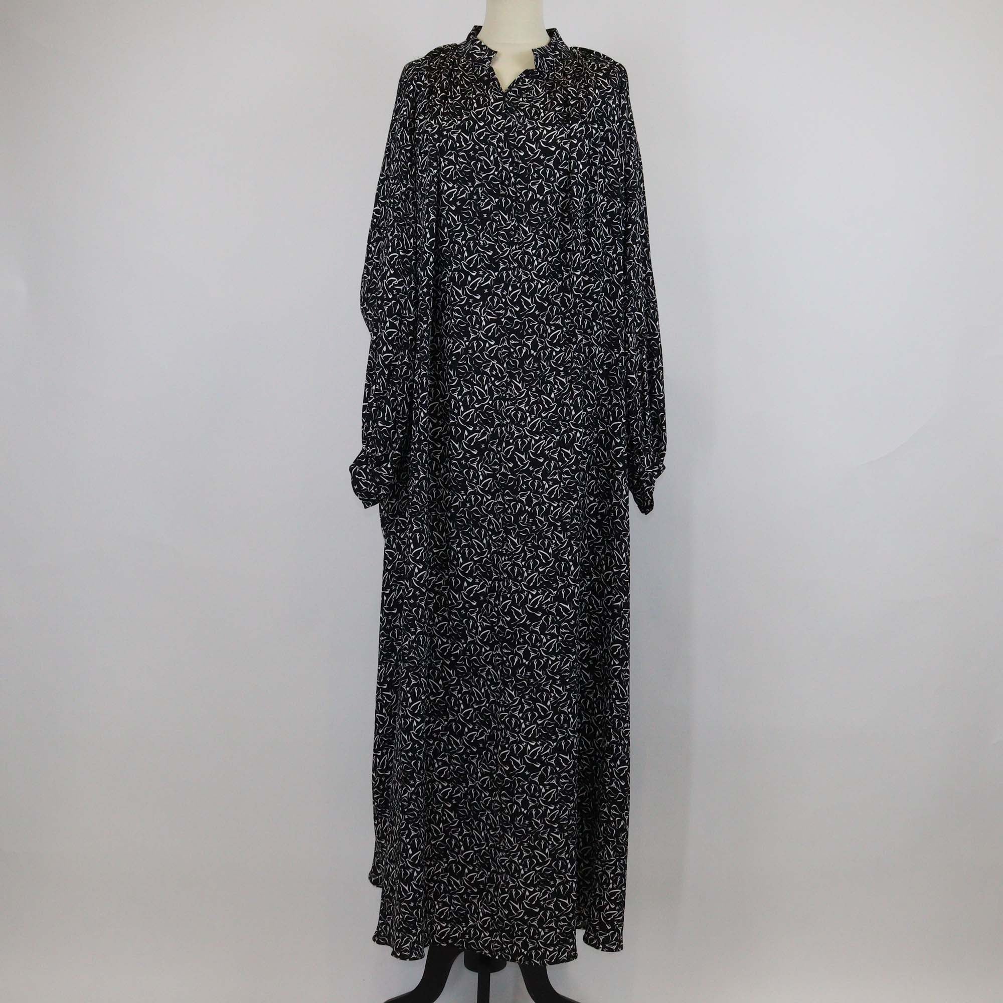 Chanel Black/White Silk Printed Long Sleeve Maxi Dress
