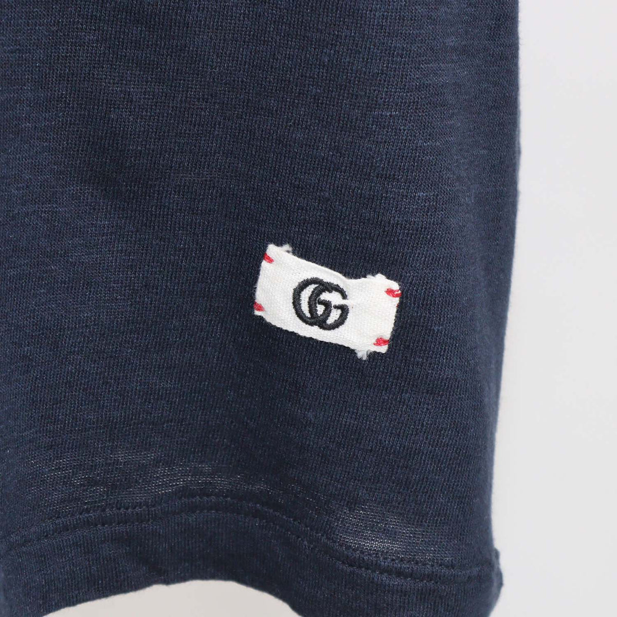 Gucci Navy Blue Linen Interlocking G Patch Crew Neck T-Shirt