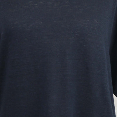 Gucci Navy Blue Linen Interlocking G Patch Crew Neck T-Shirt