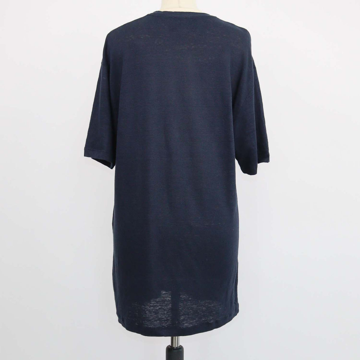 Gucci Navy Blue Linen Interlocking G Patch Crew Neck T-Shirt