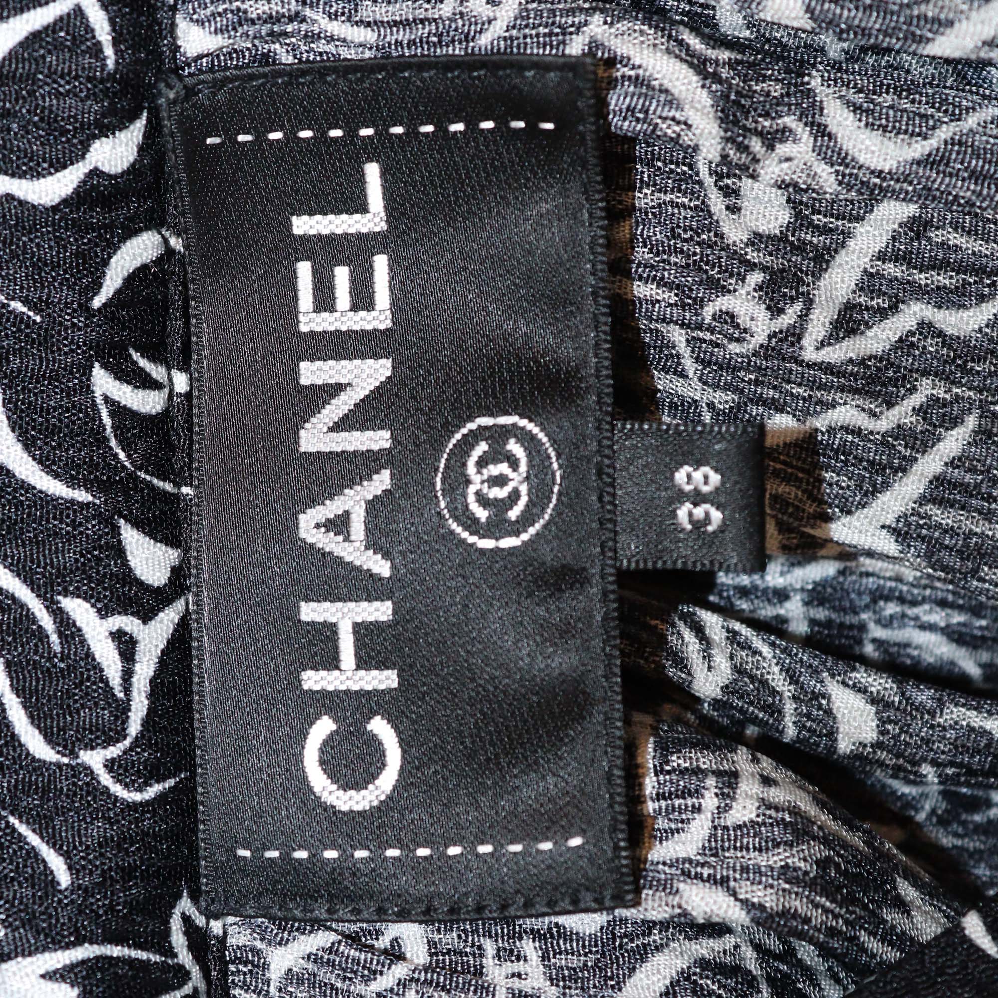 Chanel Black/White Silk Printed Long Sleeve Maxi Dress