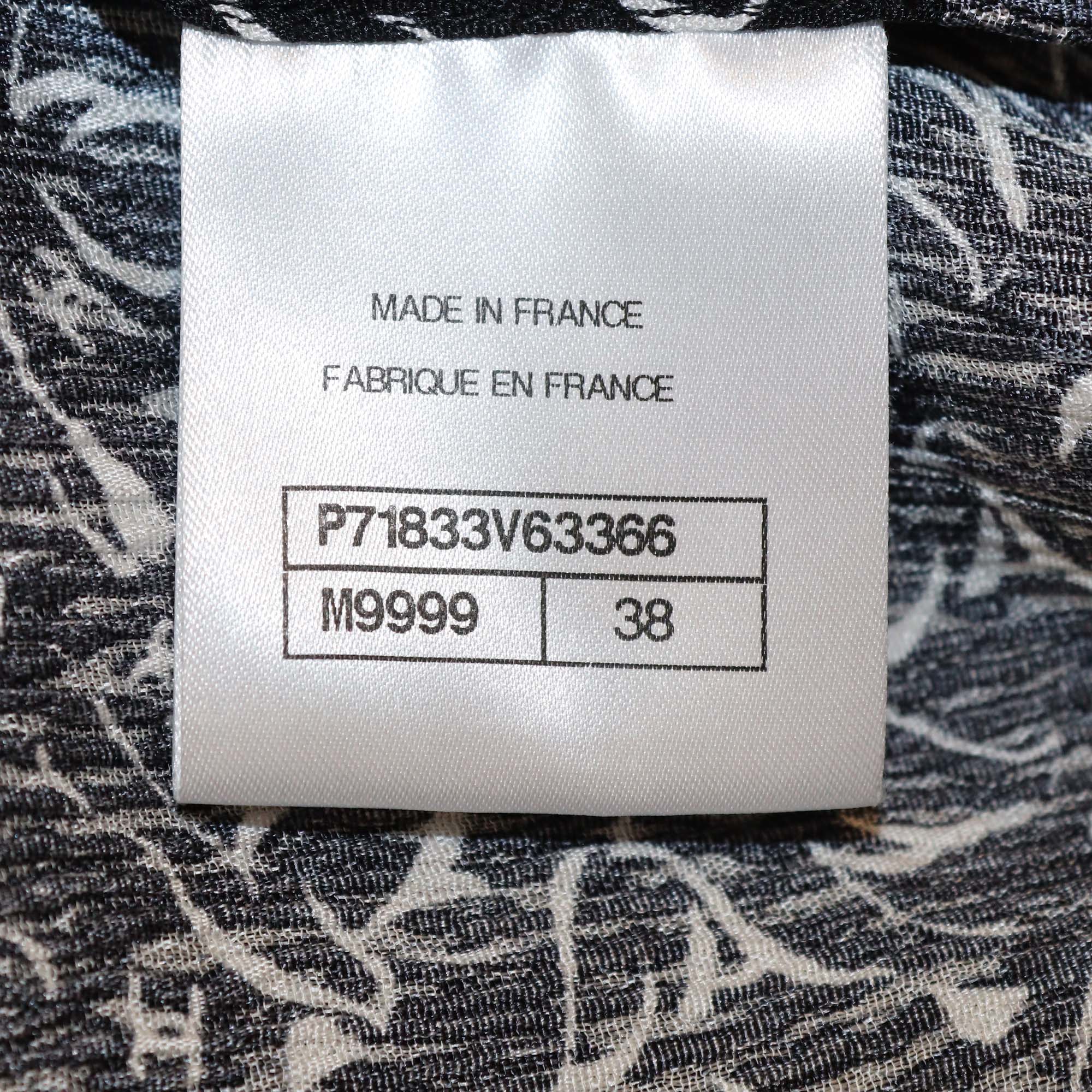Chanel Black/White Silk Printed Long Sleeve Maxi Dress