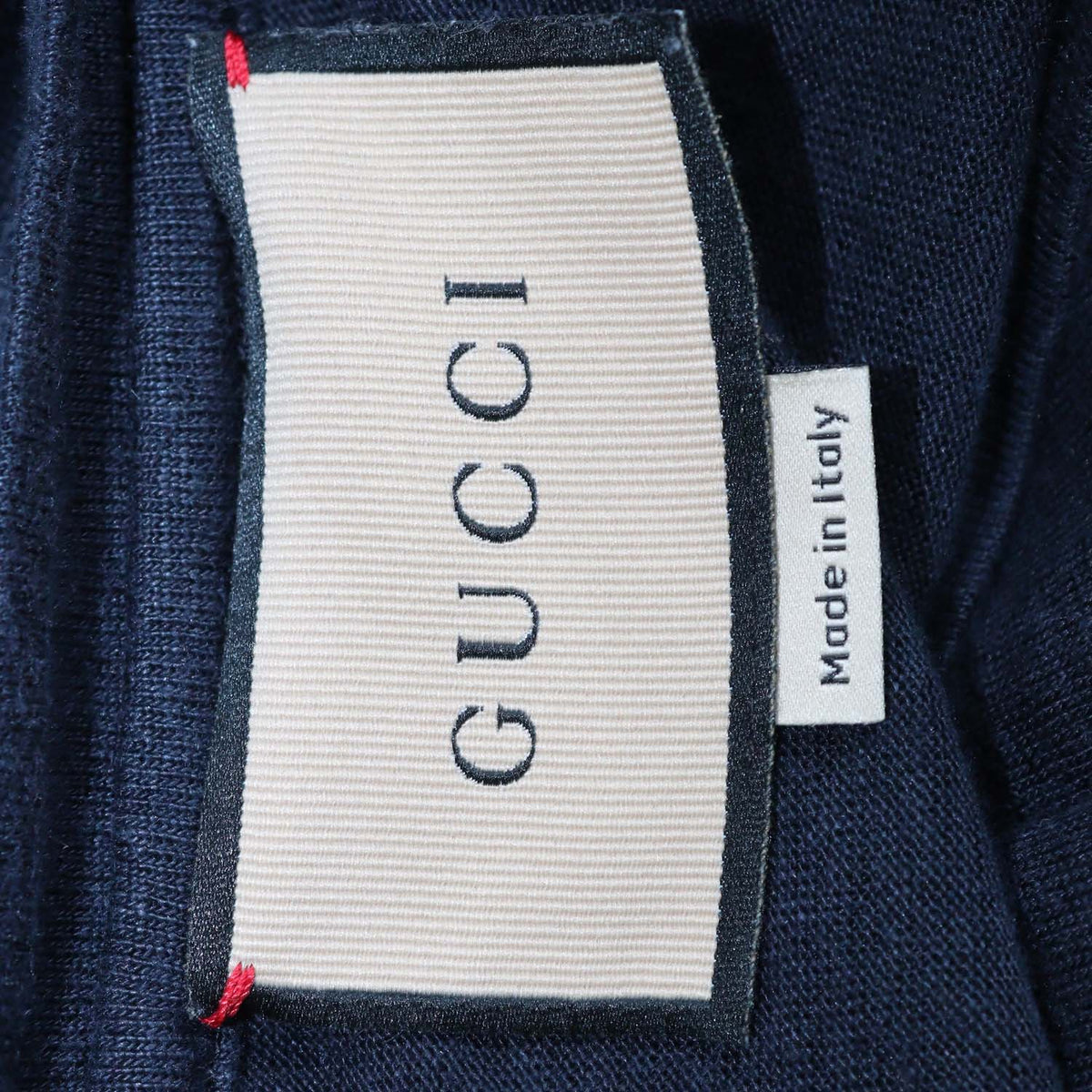 Gucci Navy Blue Linen Interlocking G Patch Crew Neck T-Shirt