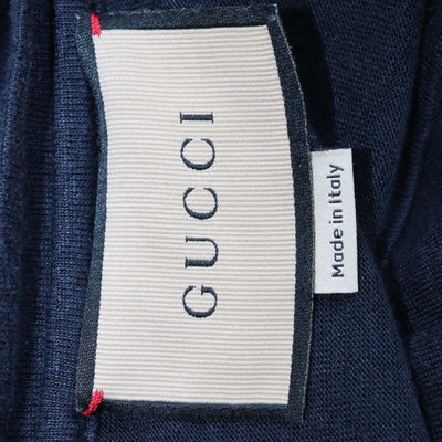 Gucci Navy Blue Linen Interlocking G Patch Crew Neck T-Shirt