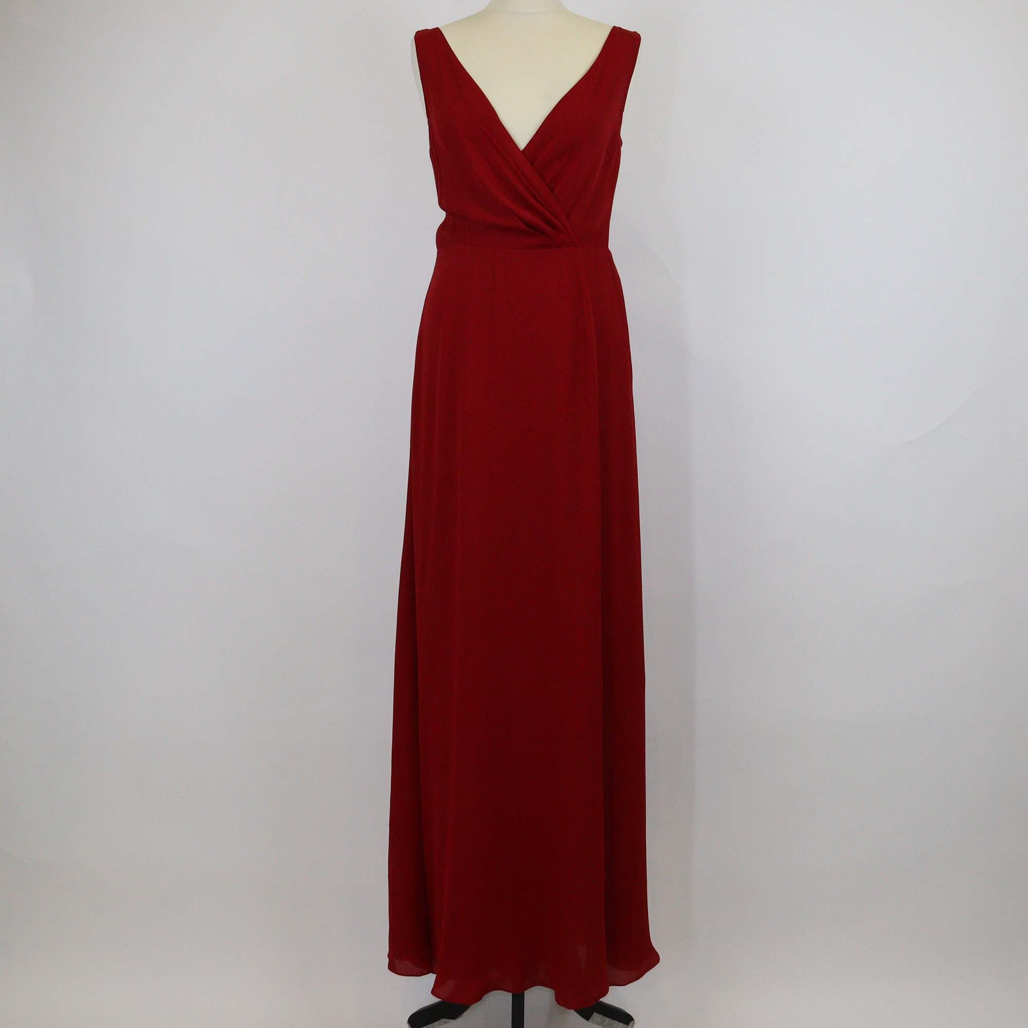 Ralph Lauren Dark Red Silk V Neck Sleeveless Long Dress