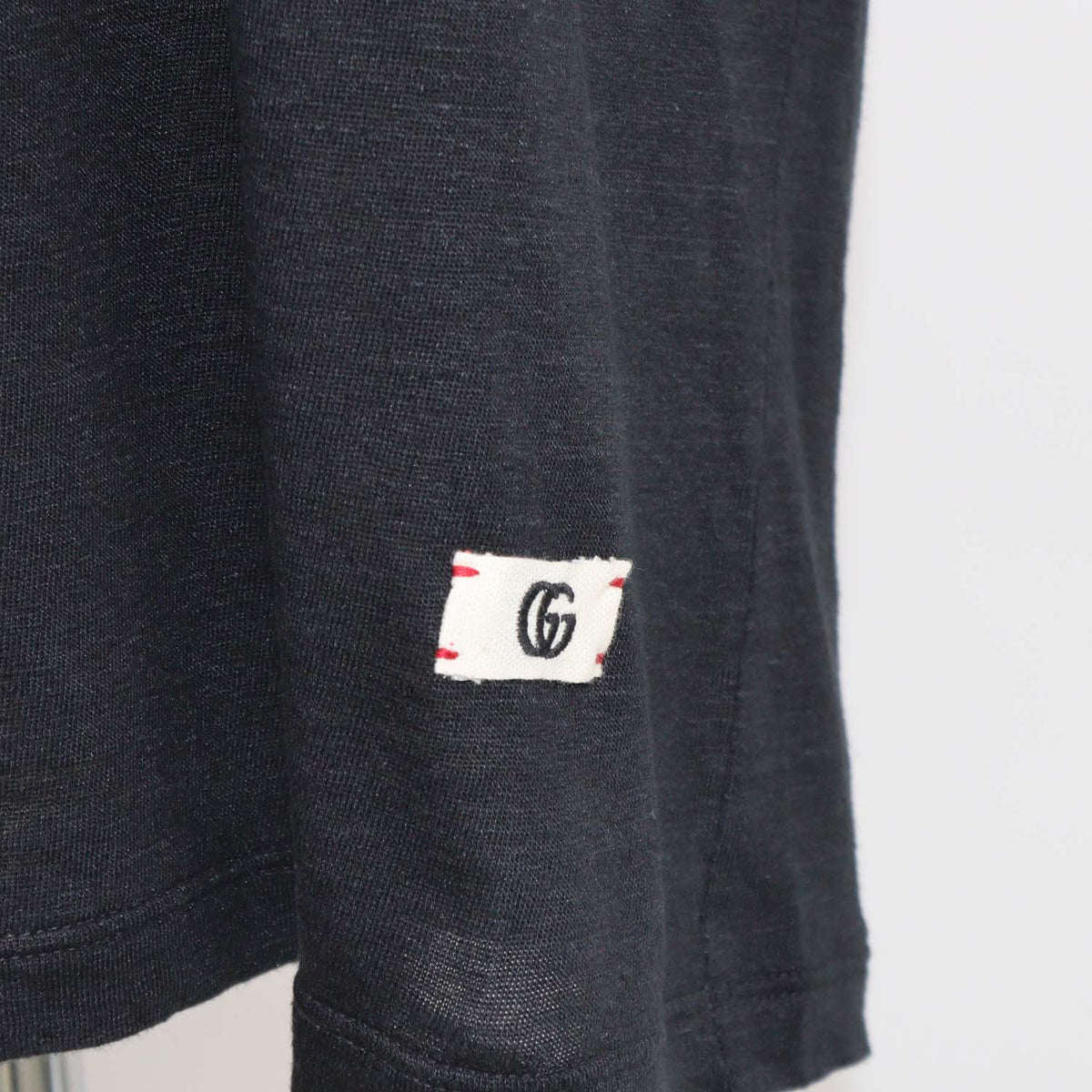 Gucci Black Linen Interlocking G Patch Crew Neck T-Shirt
