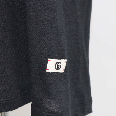 Gucci Black Linen Interlocking G Patch Crew Neck T-Shirt