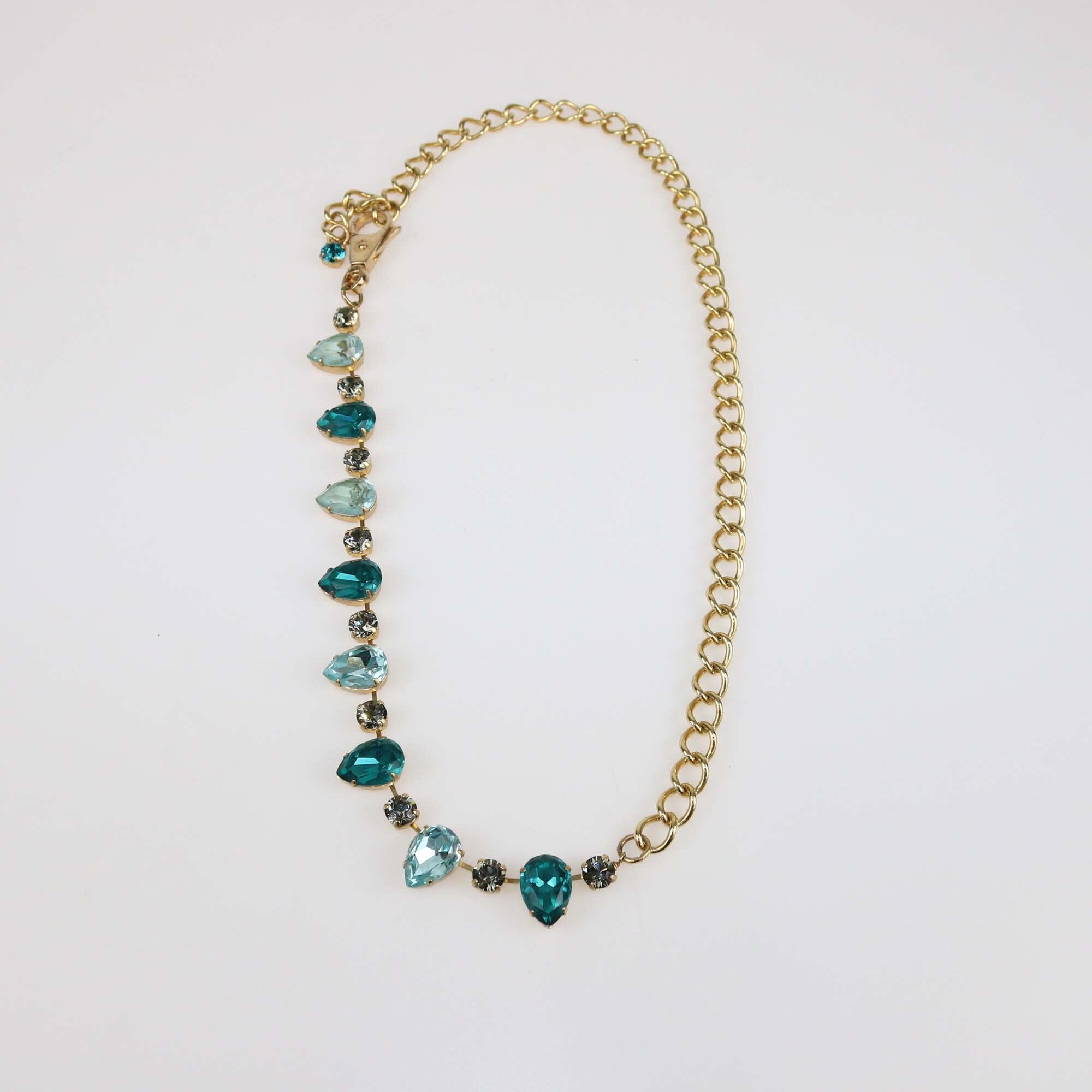 Dolce & Gabbana Gold Tone Metal Blue Crystal Necklace Womens Dolce & Gabbana 