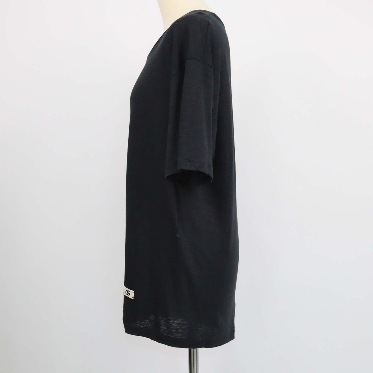 Gucci Black Linen Interlocking G Patch Crew Neck T-Shirt
