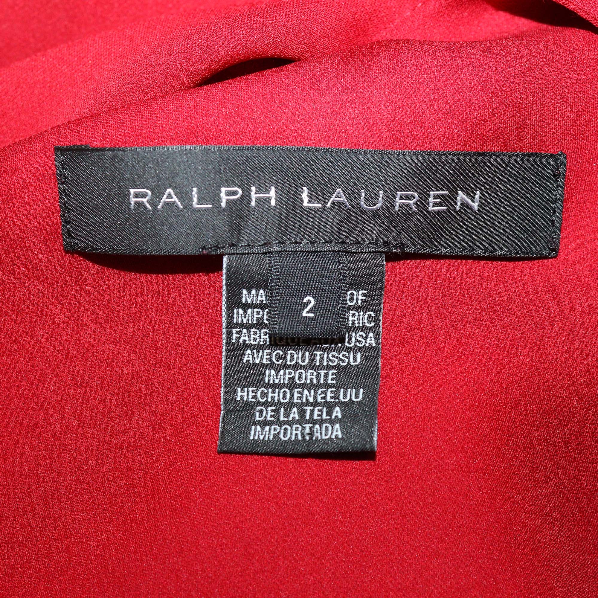 Ralph Lauren Dark Red Silk V Neck Sleeveless Long Dress