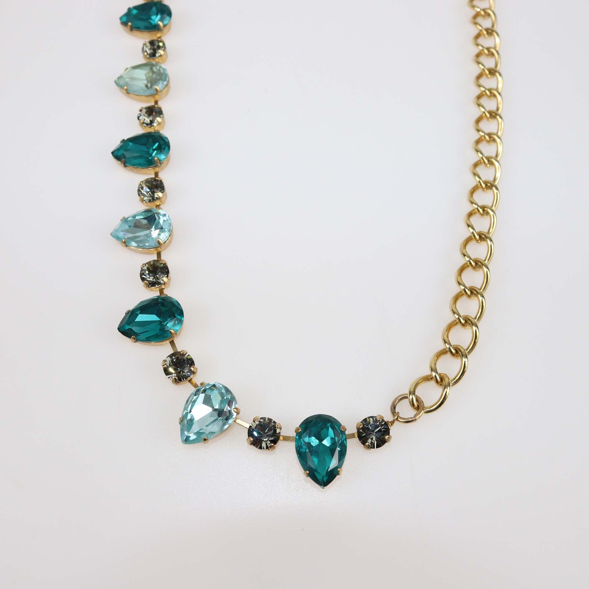 Dolce & Gabbana Gold Tone Metal Blue Crystal Necklace Womens Dolce & Gabbana 