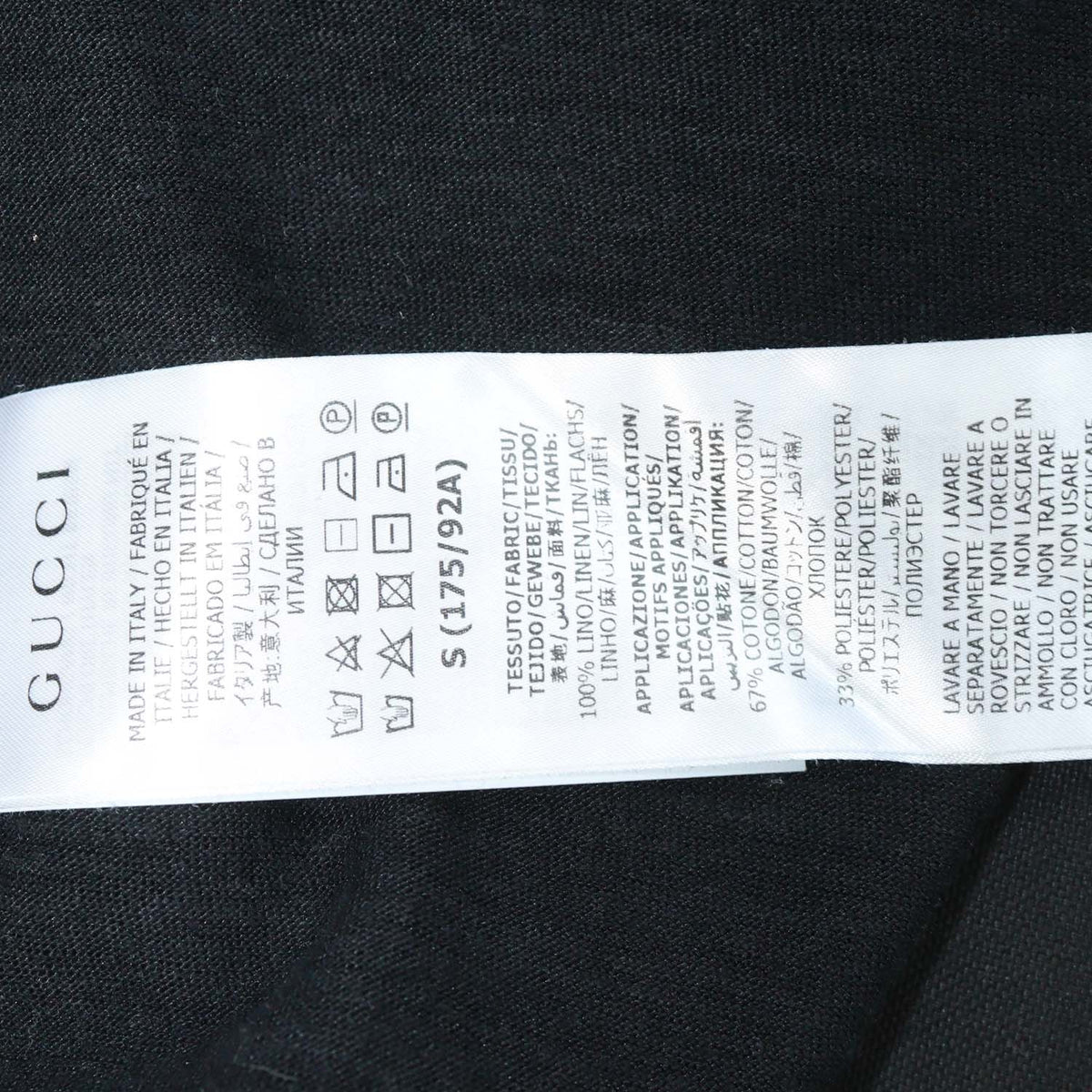 Gucci Black Linen Interlocking G Patch Crew Neck T-Shirt