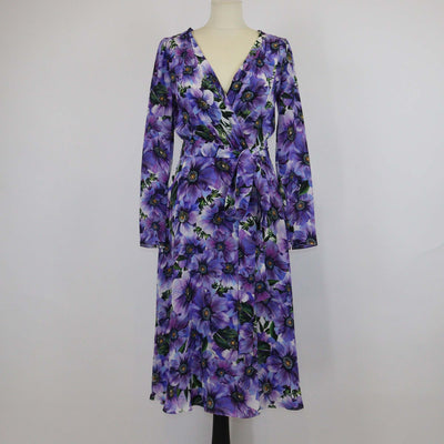 Dolce & Gabbana Purple Silk Anemone Print Belted Midi Dress