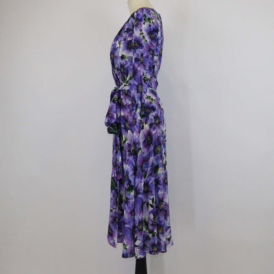 Dolce & Gabbana Purple Silk Anemone Print Belted Midi Dress