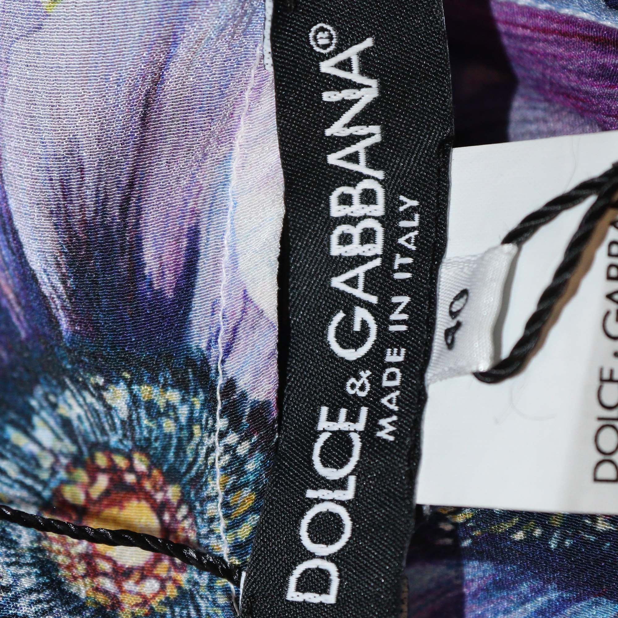 Dolce & Gabbana Purple Silk Anemone Print Belted Midi Dress